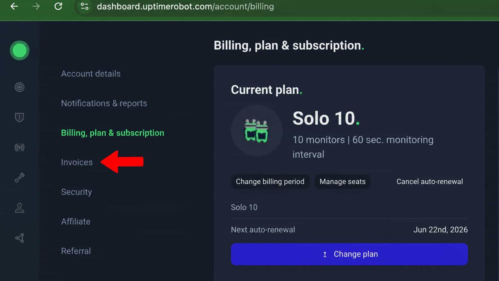 Screenshot of Invoices tab
